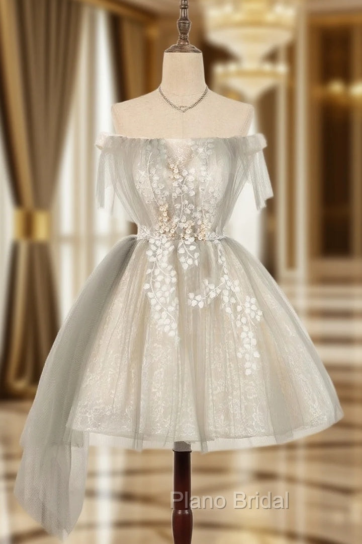 Gray Tulle Off the Shoulder Homecoming Dresses