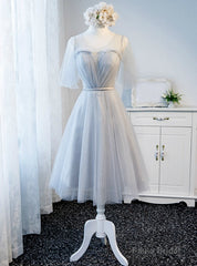 Gray Tulle Pleats Backless Bridesmaid Dress