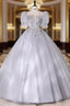 Gray Tulle Puff Sleeve Appliques Quinceanera Dresses