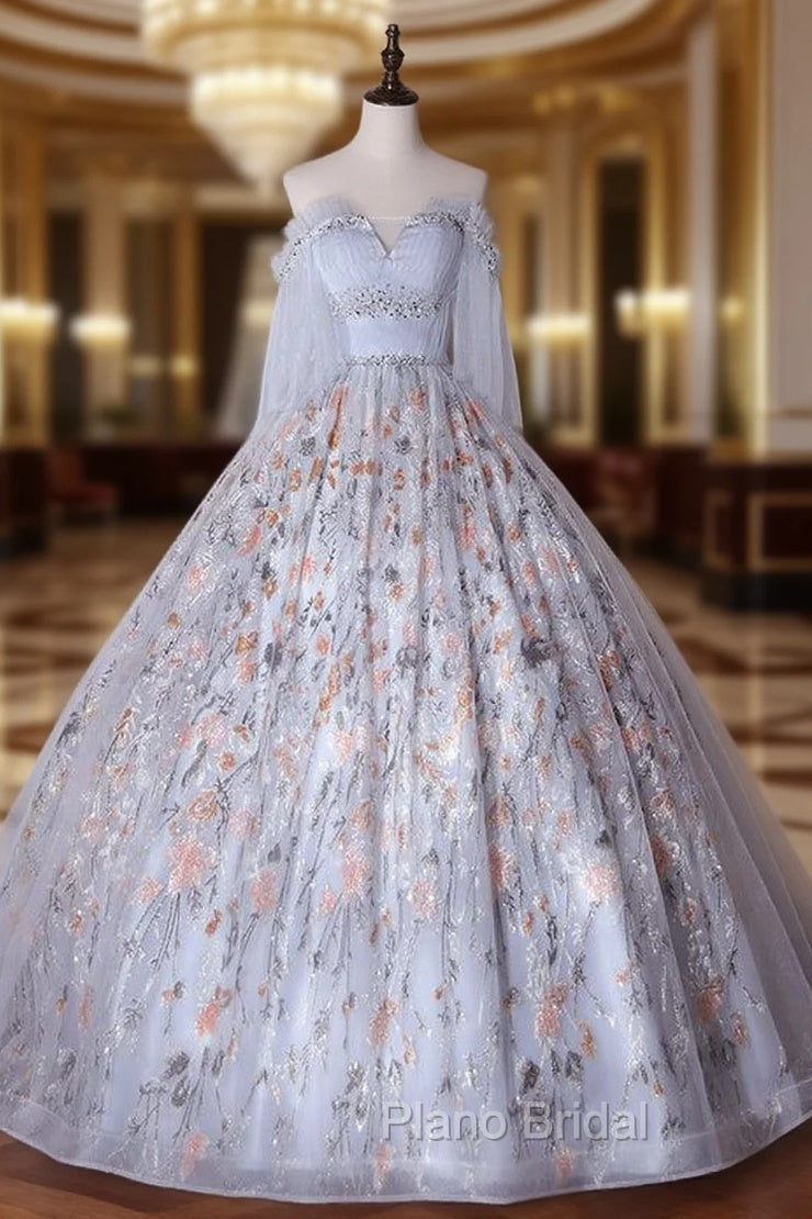 Gray Tulle Sequins Beading Pleats Quinceanera Dresses