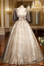 Gray Tulle Sequins Pleats Illusion V-neck Quinceanera Dresses