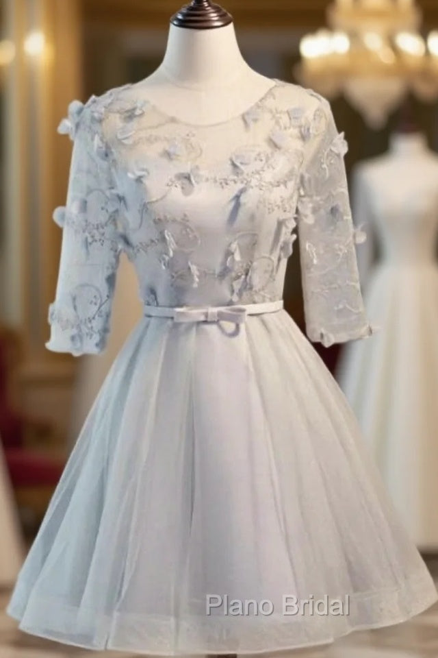 Gray Tulle Short Sleeve Homecoming Dresses Main image