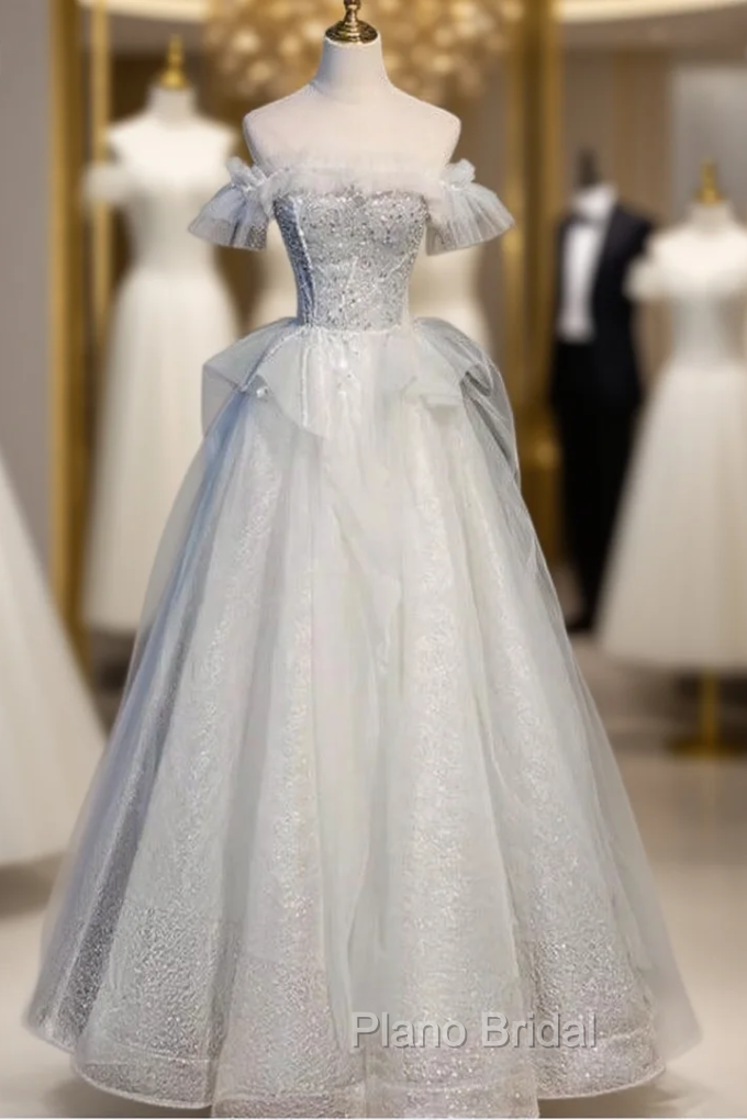 Gray Tulle Short Sleeve Quinceanera Dresses
