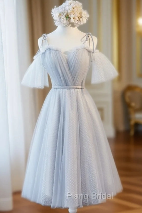 Gray Tulle Straps Short Formal Dresses Main image