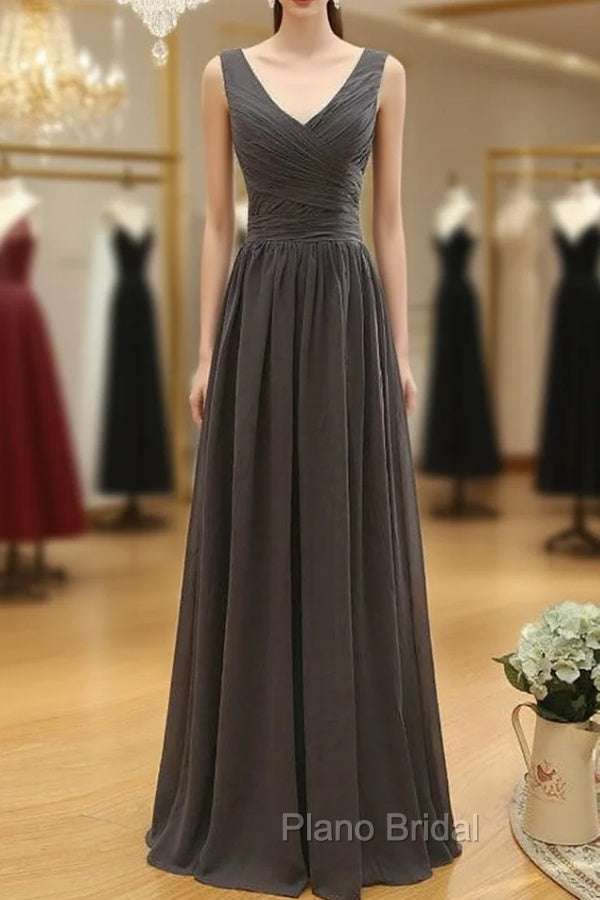 Gray V-neck Chiffon Backless Pleat Bridesmaid Dresses Main image