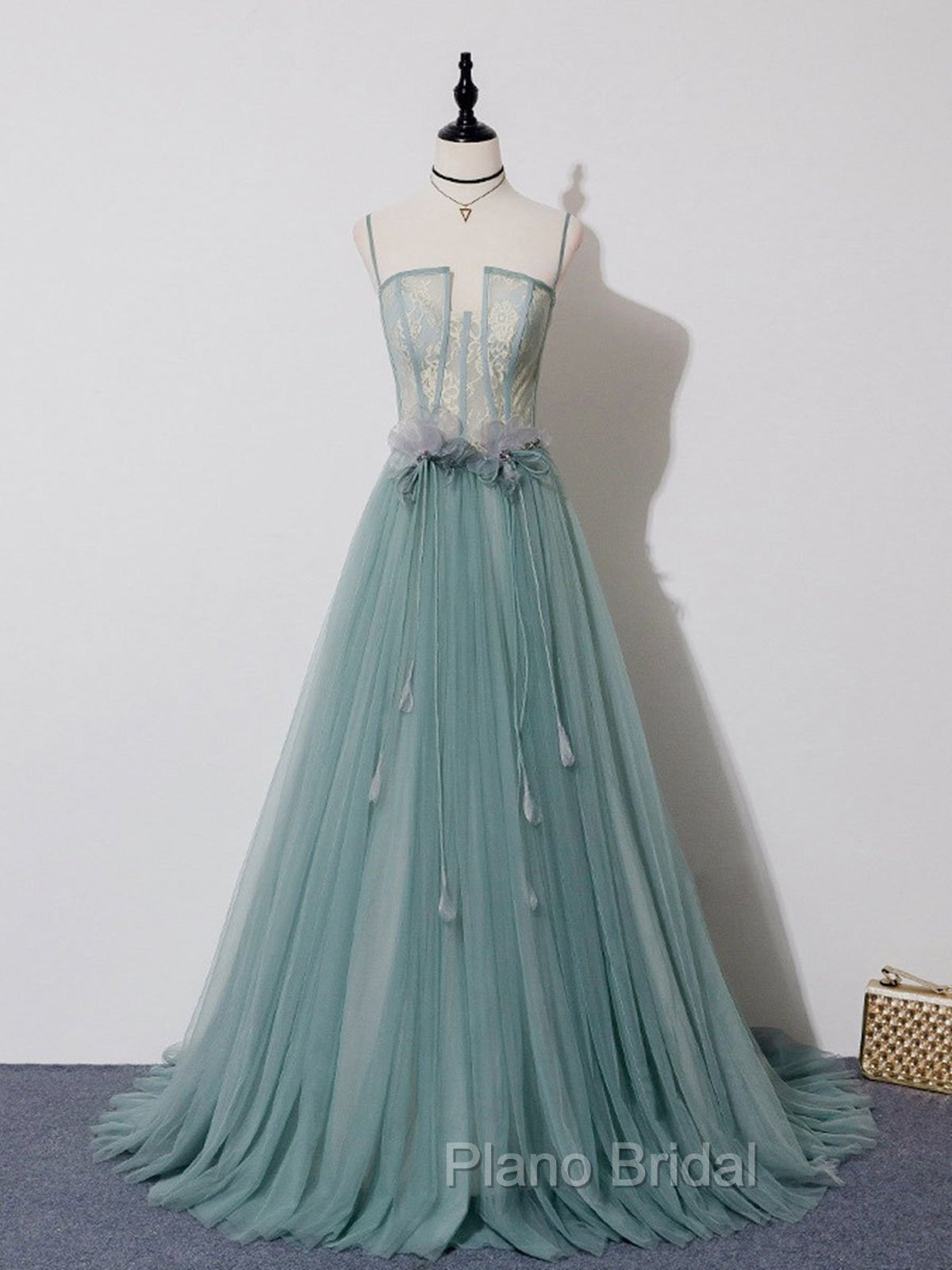 Green A Line Lace Long Formal Prom Dresses, A Line Green Lace Long Formal Evening Dresses Secondary image