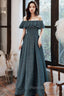 Green A Line Off Shoulder Long Formal Prom Dresses, Green Bridesmaid Dresses