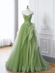 Green A-Line Off Shoulder Long Formal Prom Dresses Lace Long Evening Dresses