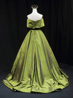 Green A Line Satin Long Formal Prom Dresses Green Long Bridesmaid Dresses