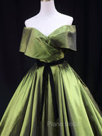 Green A line Satin Long Formal Prom Dresses, Green Satin Formal Evening Dresses