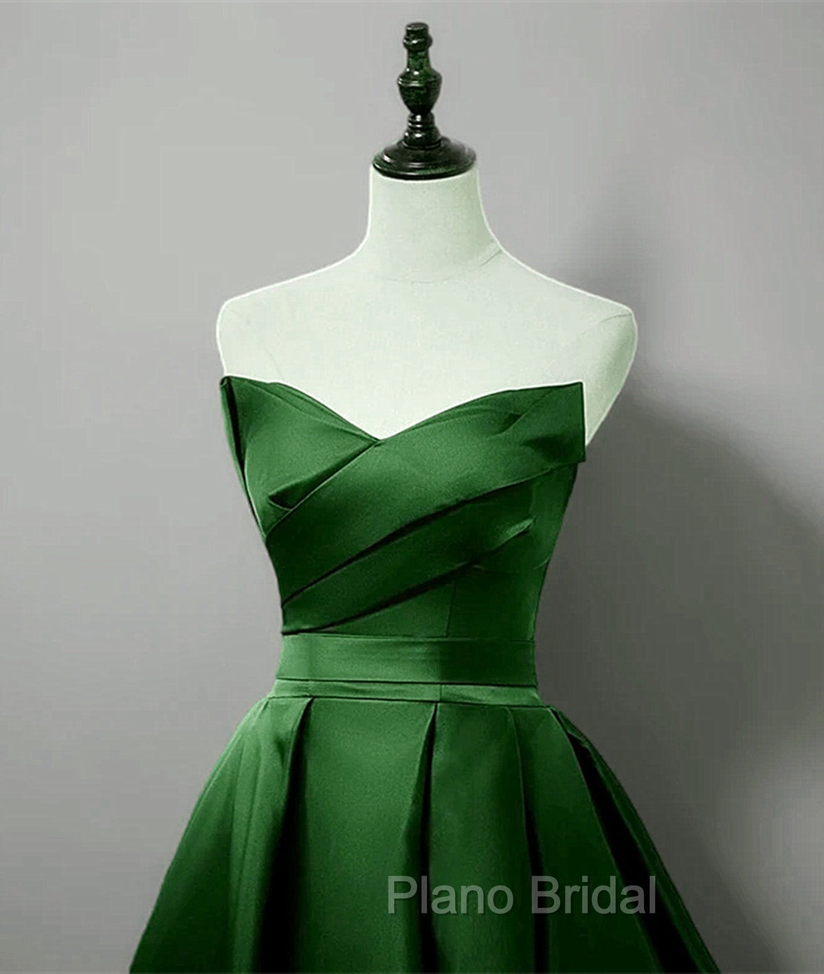 Green A-line Simple Satin Long Party Dresses, Green Satin Formal Prom Dresses