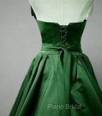 Green A-line Simple Satin Long Party Dresses, Green Satin Formal Prom Dresses