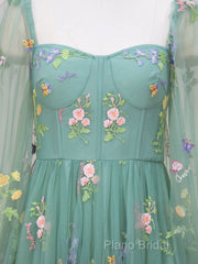 Green A-Line Sweetheart Green Tulle Lace Long Formal Prom Dresses, Green Formal Dresses