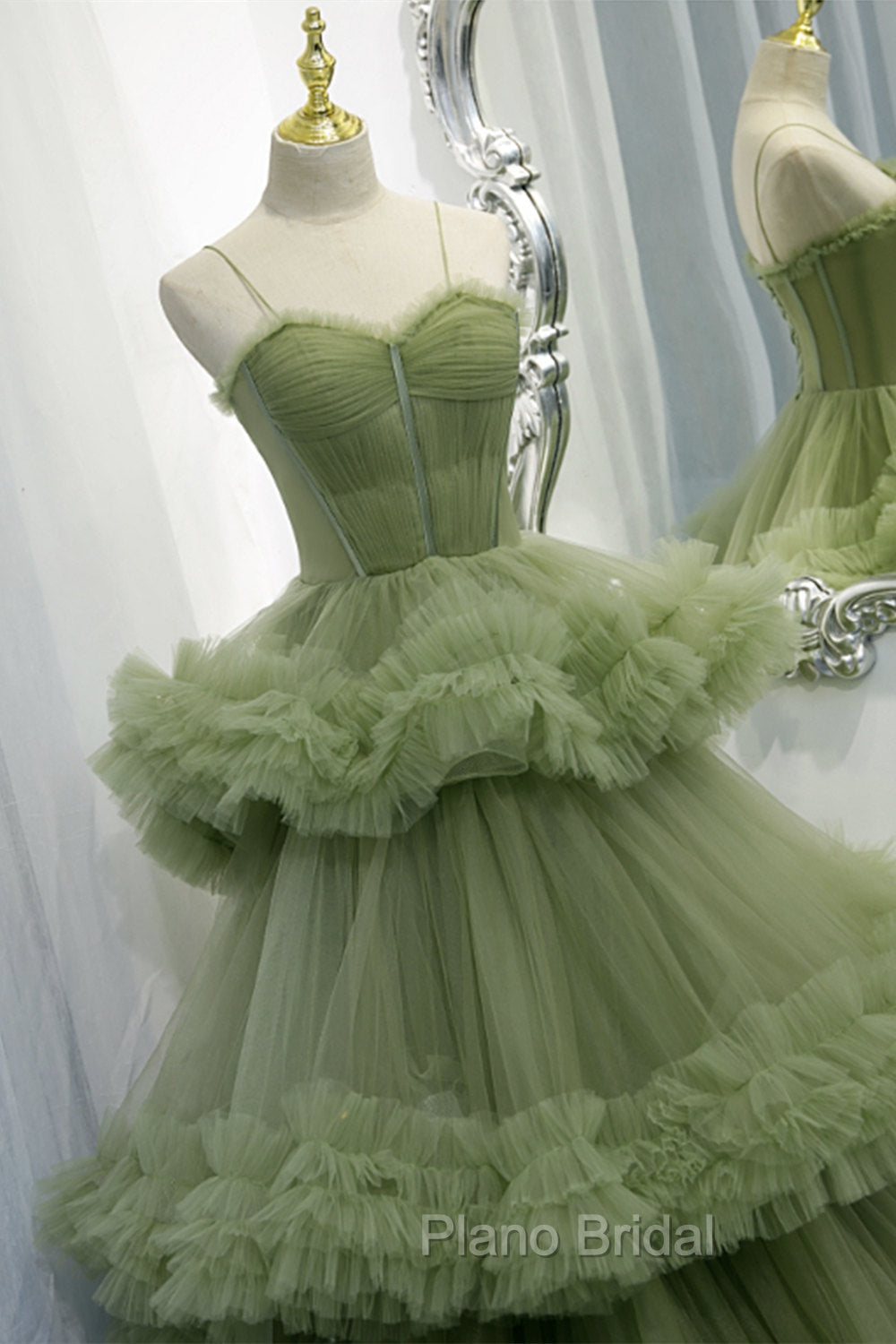 Green A-line Sweetheat Pleated Tulle Formal Prom Dresses Secondary image