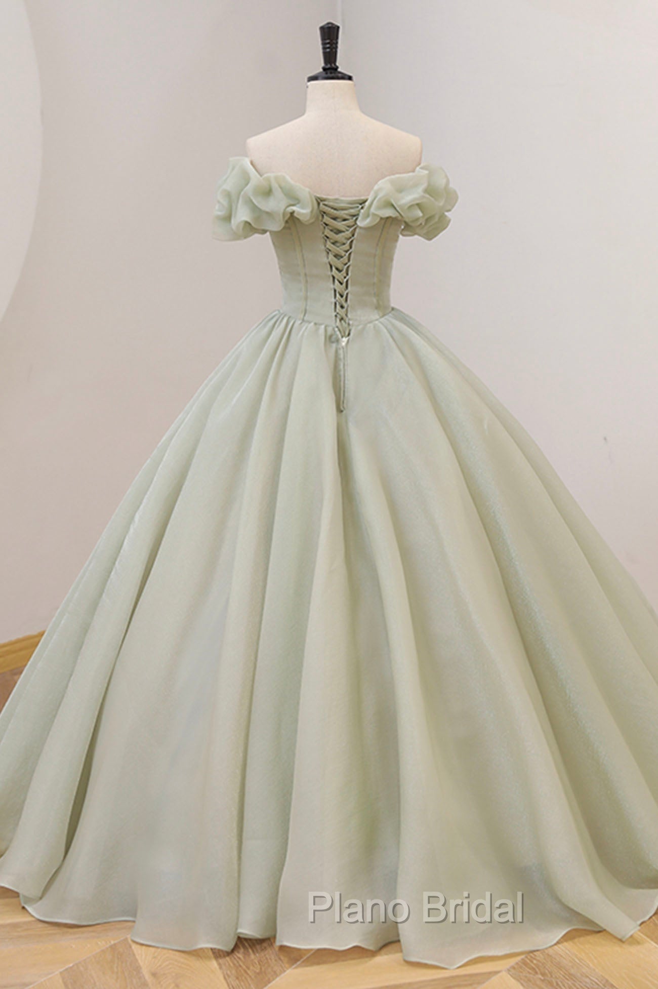 Green A-Line Tulle Long Formal Prom Dresses with Beaded, Off the Shoulder Evening Dresses