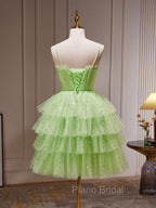 Green A-Line Tulle Short Formal Prom Dresses, Green Homecoming Dresses
