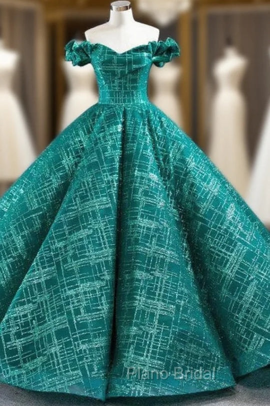Green Ball Gown Sequins Off the Shoulder Floor Length Formal Prom Dresses Main image