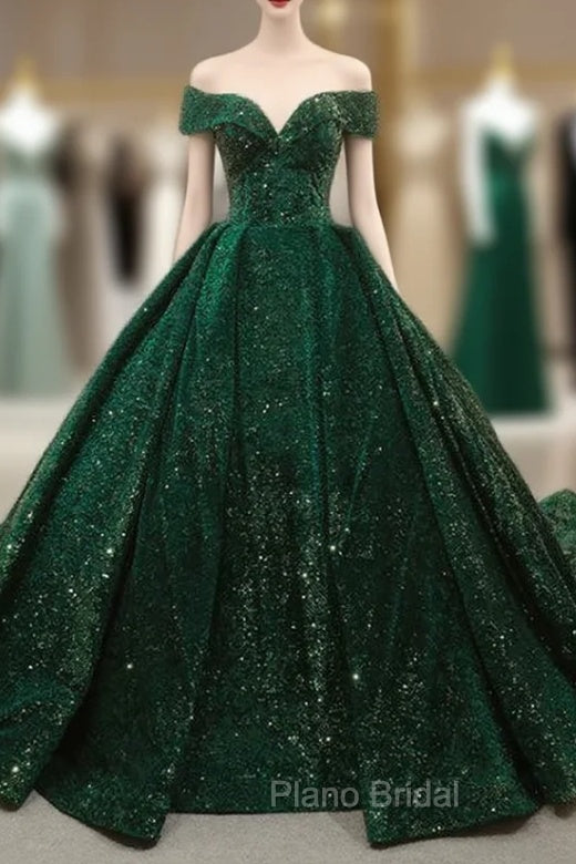 Green Ball Gown Sequins Off the Shoulder Quinceanera Dresses Main image