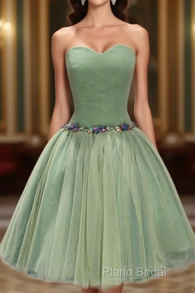 Green Ball-Gown Sweetheart Short Tulle Homecoming Dresses With Beading Main image
