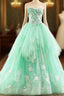 Green Ball Gown Tulle Sweetheart Appliques Wedding Dresses