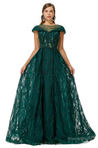 Beaded Cap Sleeves Prom Dresses with Overskirt