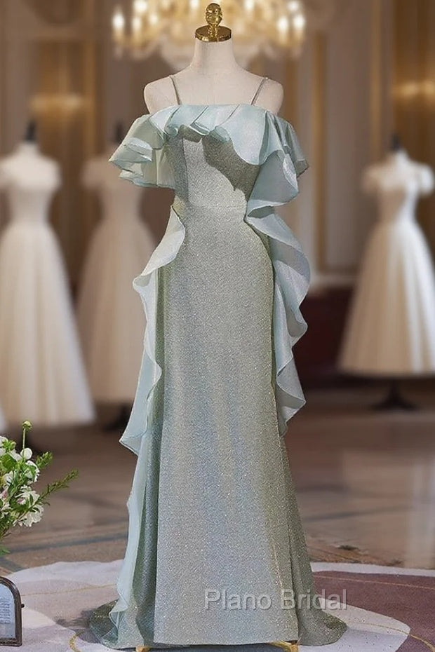 Green Flash Fabric Mermaid Spaghetti Straps Formal Prom Dresses Main image