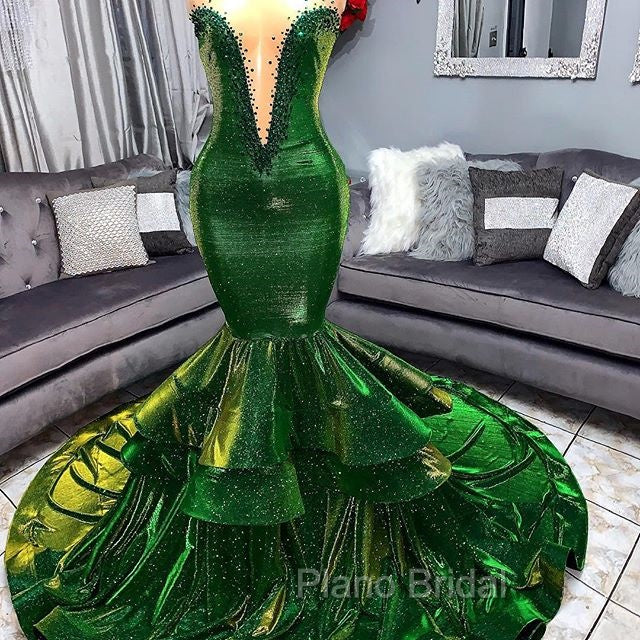 Green Gorgeous Ruffles Mermaid Formal Prom Dresses Chic Sweetheart Appliques Long Evening Dresses Secondary image