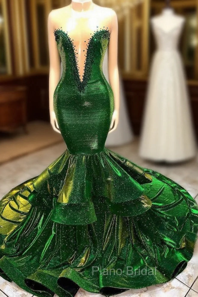 Green Gorgeous Ruffles Mermaid Formal Prom Dresses Chic Sweetheart Appliques Long Evening Dresses Main image