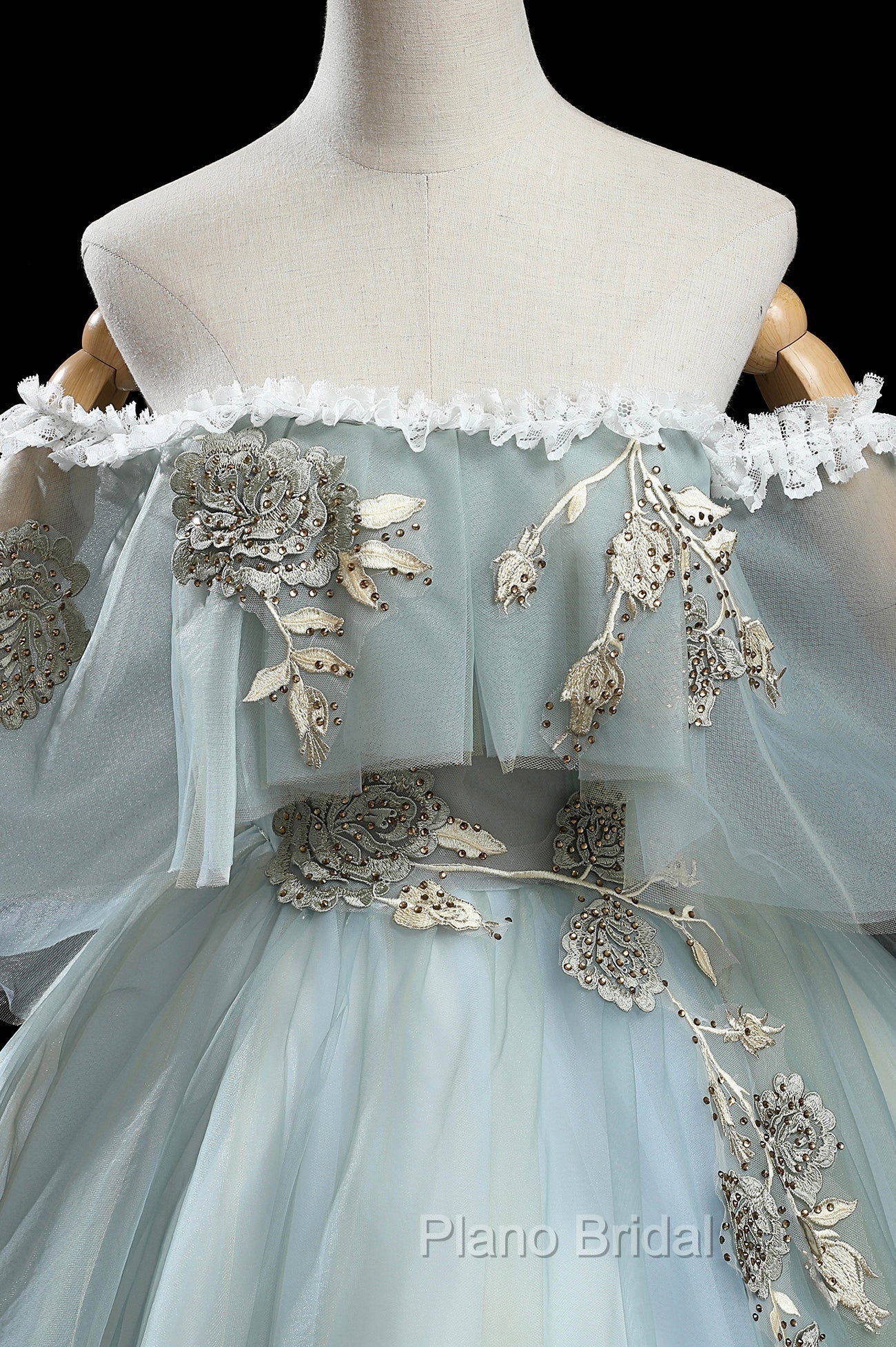 Green Lace Long A-Line Off the Shoulder Formal Prom Dresses, Evening Party Dresses Secondary image