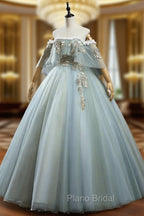 Green Lace Long A-Line Off the Shoulder Formal Prom Dresses, Evening Party Dresses