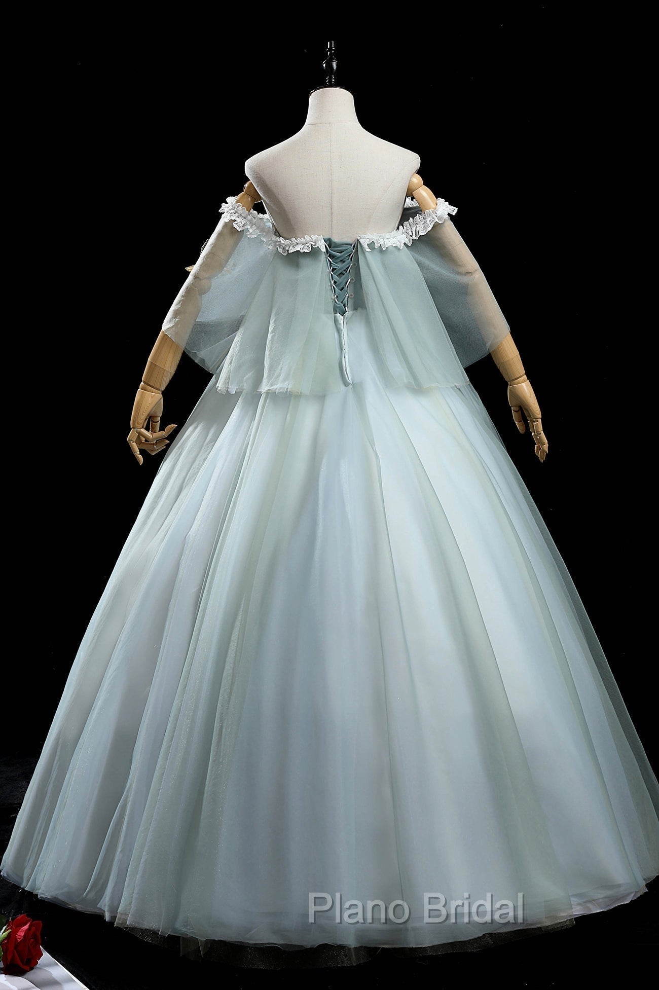 Green Lace Long A-Line Off the Shoulder Formal Prom Dresses, Evening Party Dresses