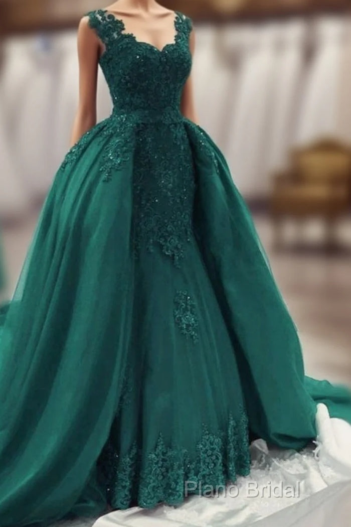 Green Lace Mermaid Formal Prom Dresses