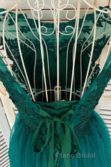 Green Lace Tulle Short Formal Prom Homecoming Dresses, Green Lace Formal Graduation Evening Dresses