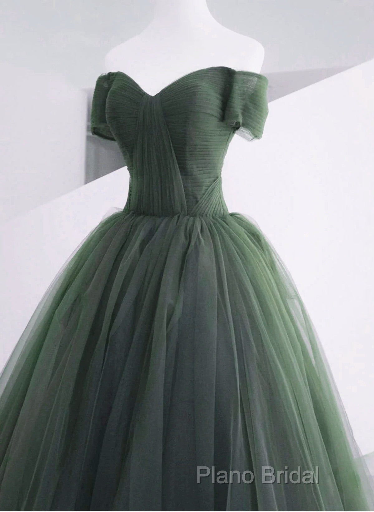 Green Off Shoulder Tulle Sweetheart Long Party Dresses, Green Tulle Formal Dresses Formal Prom Dresses Secondary image