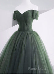 Green Off Shoulder Tulle Sweetheart Long Party Dresses, Green Tulle Formal Dresses Formal Prom Dresses
