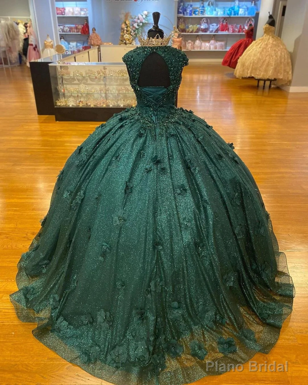 Green Princess Ball Gown Quinceanera Dresses Sweet 15 Party 3D Flowers Lace Applique Crystal Beads Sequin Birthday Gown Secondary image