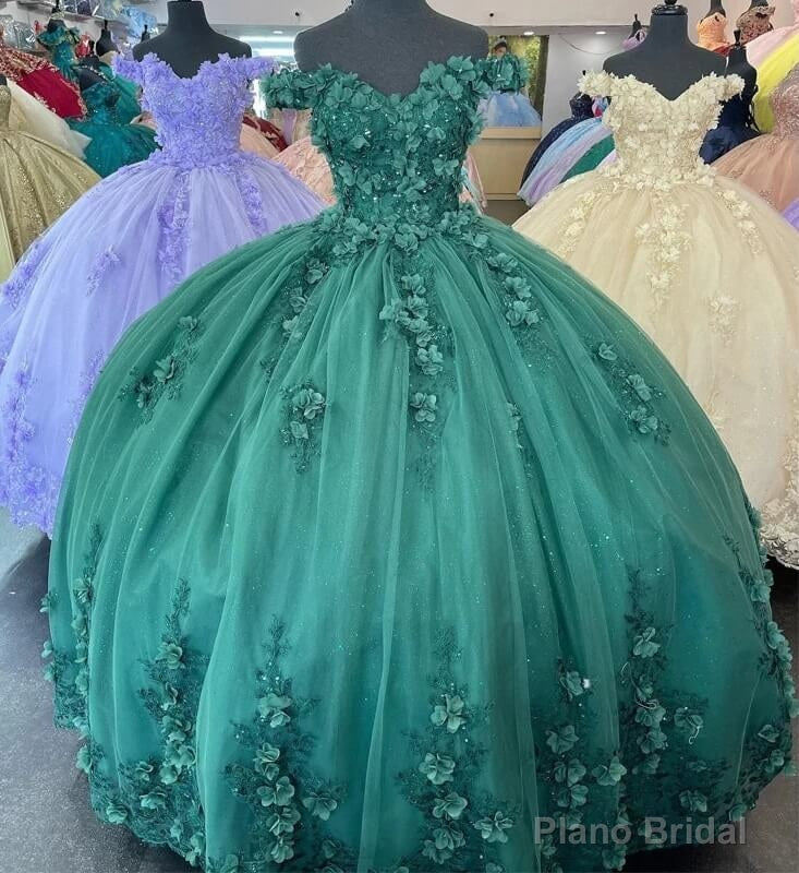 Green Quinceanera Dresses 3D Flower Applique Vestidos De 15 Anos Main image
