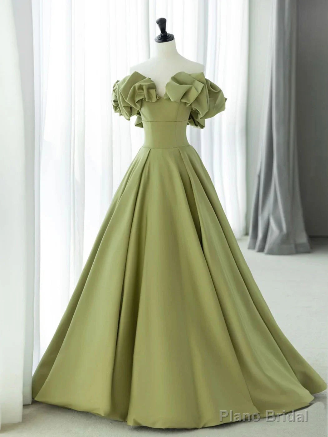 Green Satin Long Off Shoulder Formal Dress Green Evening Dress Prom Dress prom dresses shops Main image
