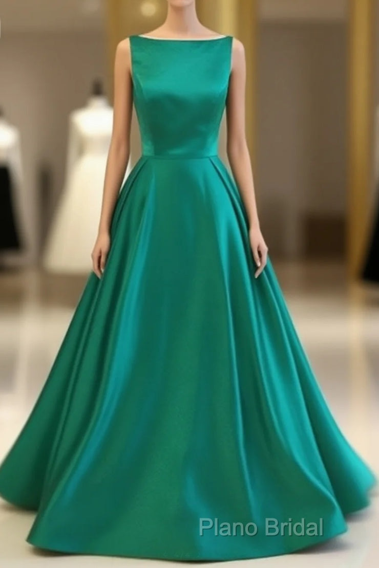 Green Satin Long Formal Prom Dresses, Green Formal Dresses