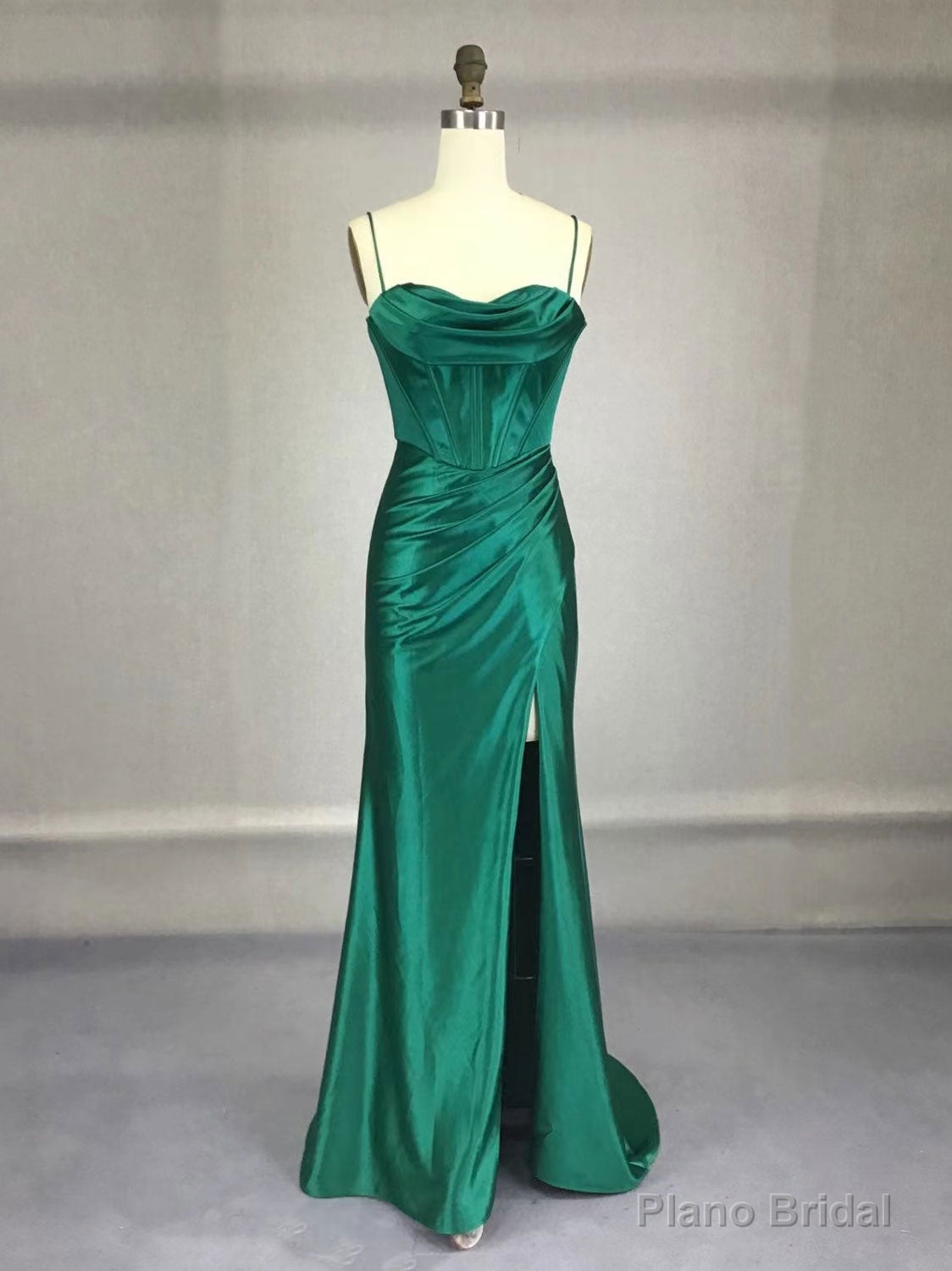 Green Satin Long Prom Dresses, Green Mermaid Long Formal Dresses Main image