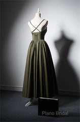 Green Satin Straps Long Wedding Party Dresses, Green Long Formal Prom Dresses Formal Dresses