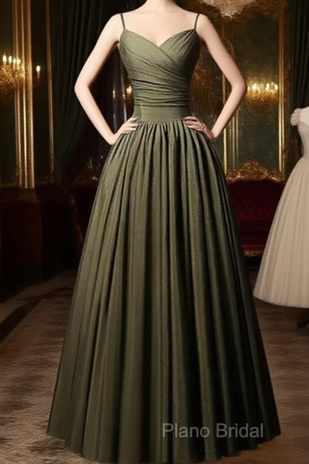Green Satin Straps Long Wedding Party Dresses, Green Long Formal Prom Dresses Formal Dresses Main image