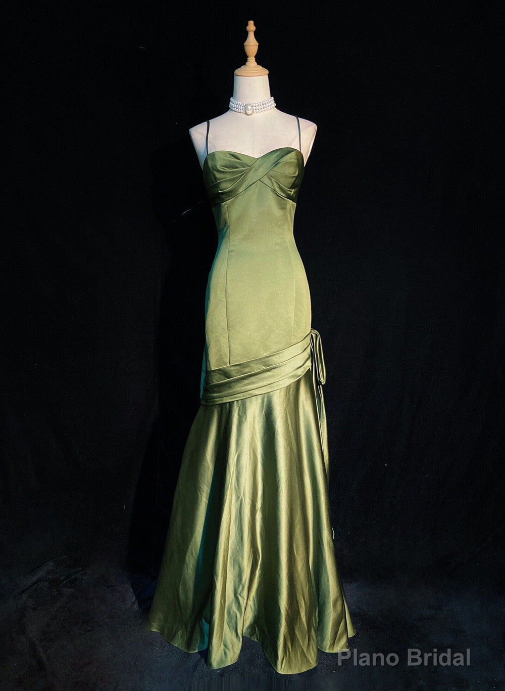 Green Satin Sweetheart Straps Long Evening Dress, Long Green Wedding Party Dress Main image