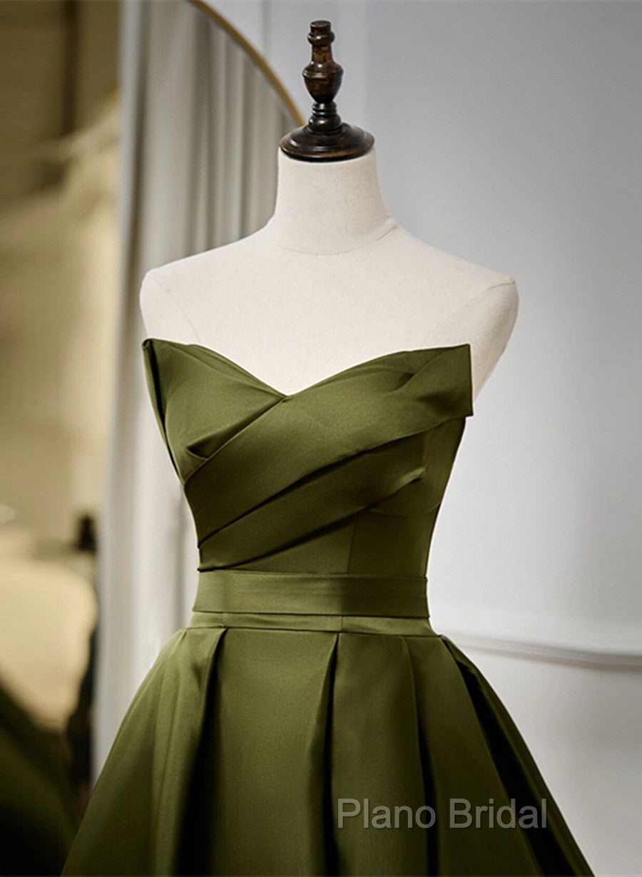 Green Satin V-Neckline Lace-Up Long Wedding Party Dresses, Green Formal Dresses Secondary image
