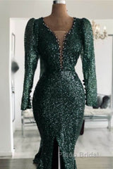 Green Sequin V Neck Mermaid Formal Prom Dresses