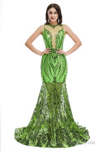 Sequins Sleeveless Floor Length Crew Neck Prom Dresses