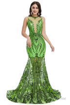 Sequins Sleeveless Floor Length Crew Neck Prom Dresses