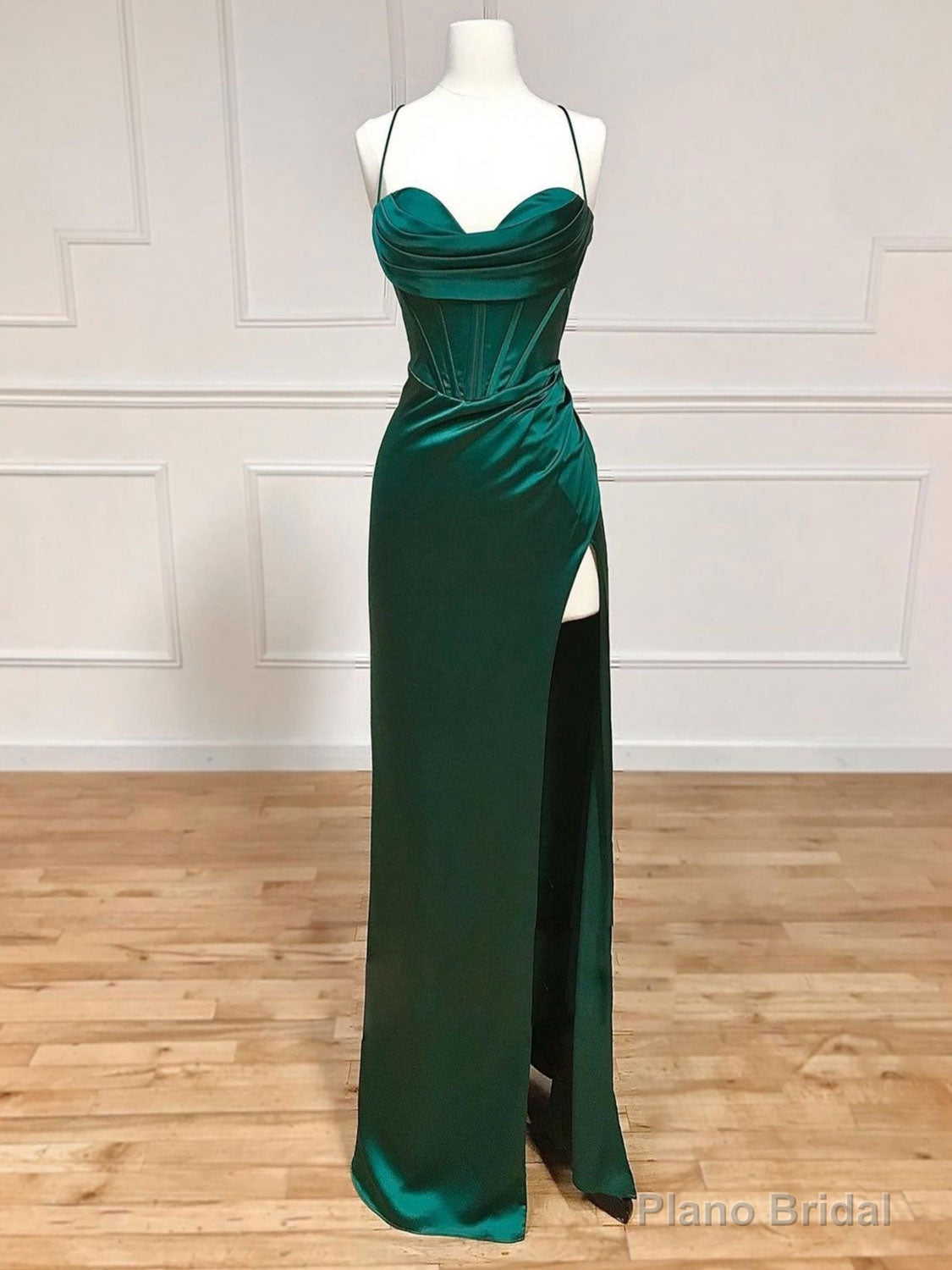 Green Sweetheart Neck Satin Long Prom Dress, Green Evening Dresses Main image