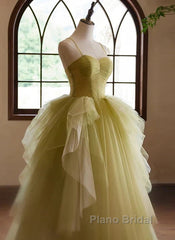 Green Sweetheart Straps Tulle Long Party Dresses Formal Prom Dresses A Line December Wedding Guest Dresses