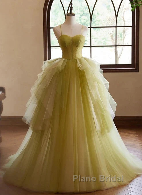 Green Sweetheart Straps Tulle Long Party Dresses Formal Prom Dresses A Line December Wedding Guest Dresses